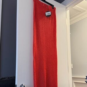 Red Knit Maxi Skirt - Women's Stretch Pencil Skirt